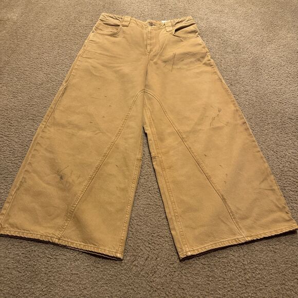 We The FREE PEOPLE Brown CHILL VIBES Dropped WIDE LEG Distressed Bootcut 30” NEW